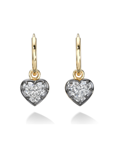 18K Yellow Gold Heart Shaped Drop Earrings