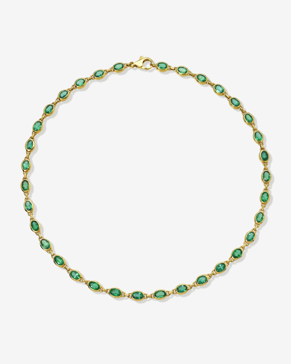 18K Yellow Gold Bezel Set Oval Emerald 15 1/2" Necklace