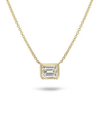 18K Yellow Gold Bezel Set Emerald Cut Diamond Necklace