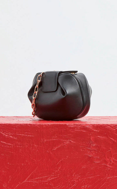 Soft Demi Clutch with Chain in Black Nappa Leather