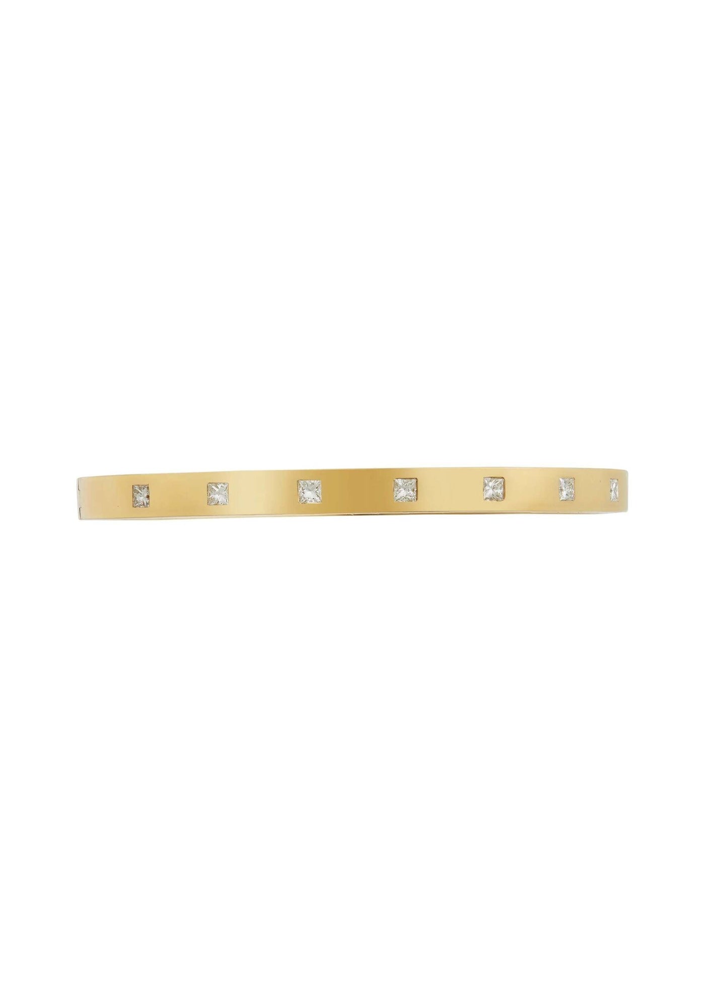 18K Yellow Gold Diamond Princess Bangle Set with Square White Diamonds