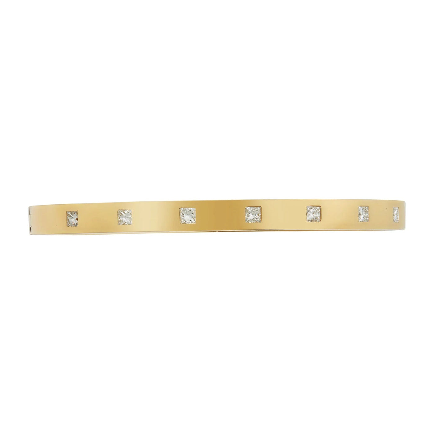 18K Yellow Gold Diamond Princess Bangle Set with Square White Diamonds