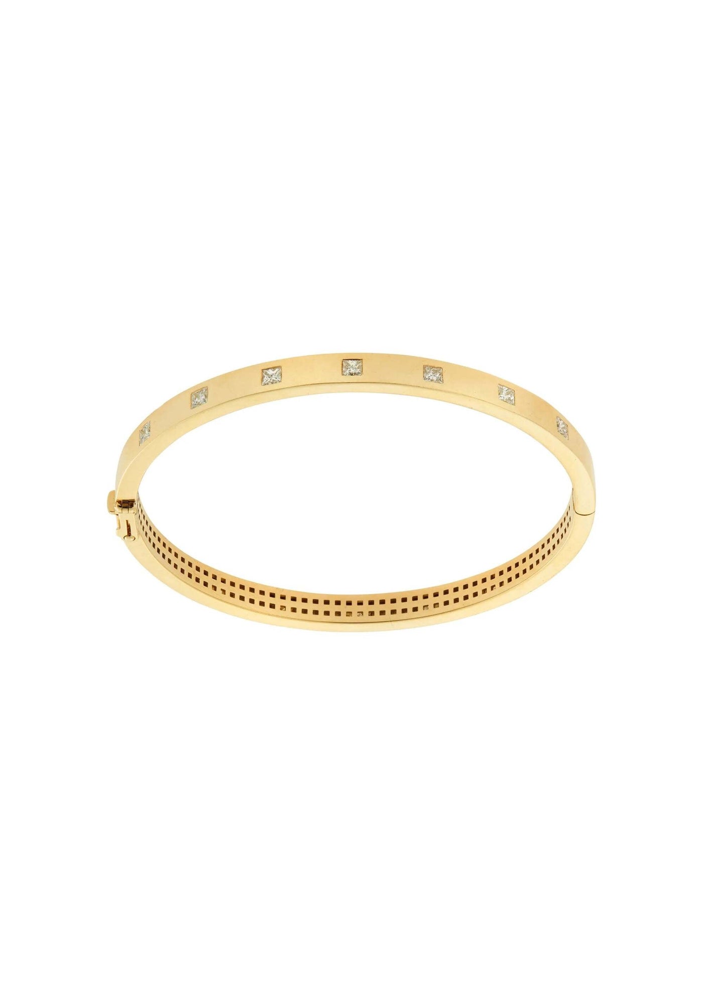 18K Yellow Gold Diamond Princess Bangle Set with Square White Diamonds