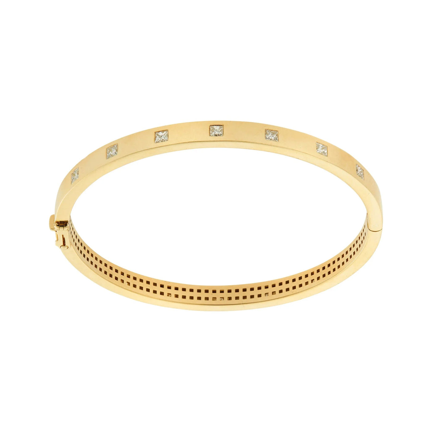 18K Yellow Gold Diamond Princess Bangle Set with Square White Diamonds