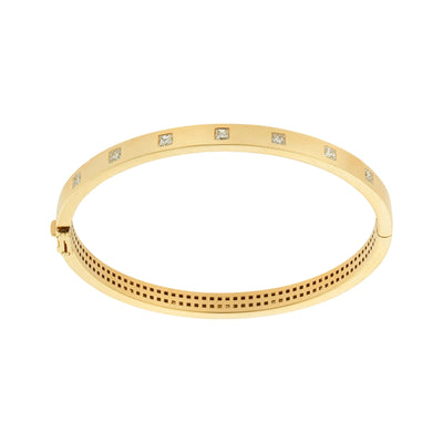 18K Yellow Gold Diamond Princess Bangle Set with Square White Diamonds