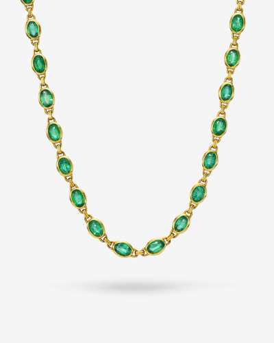 18K Yellow Gold Bezel Set Oval Emerald 15 1/2" Necklace