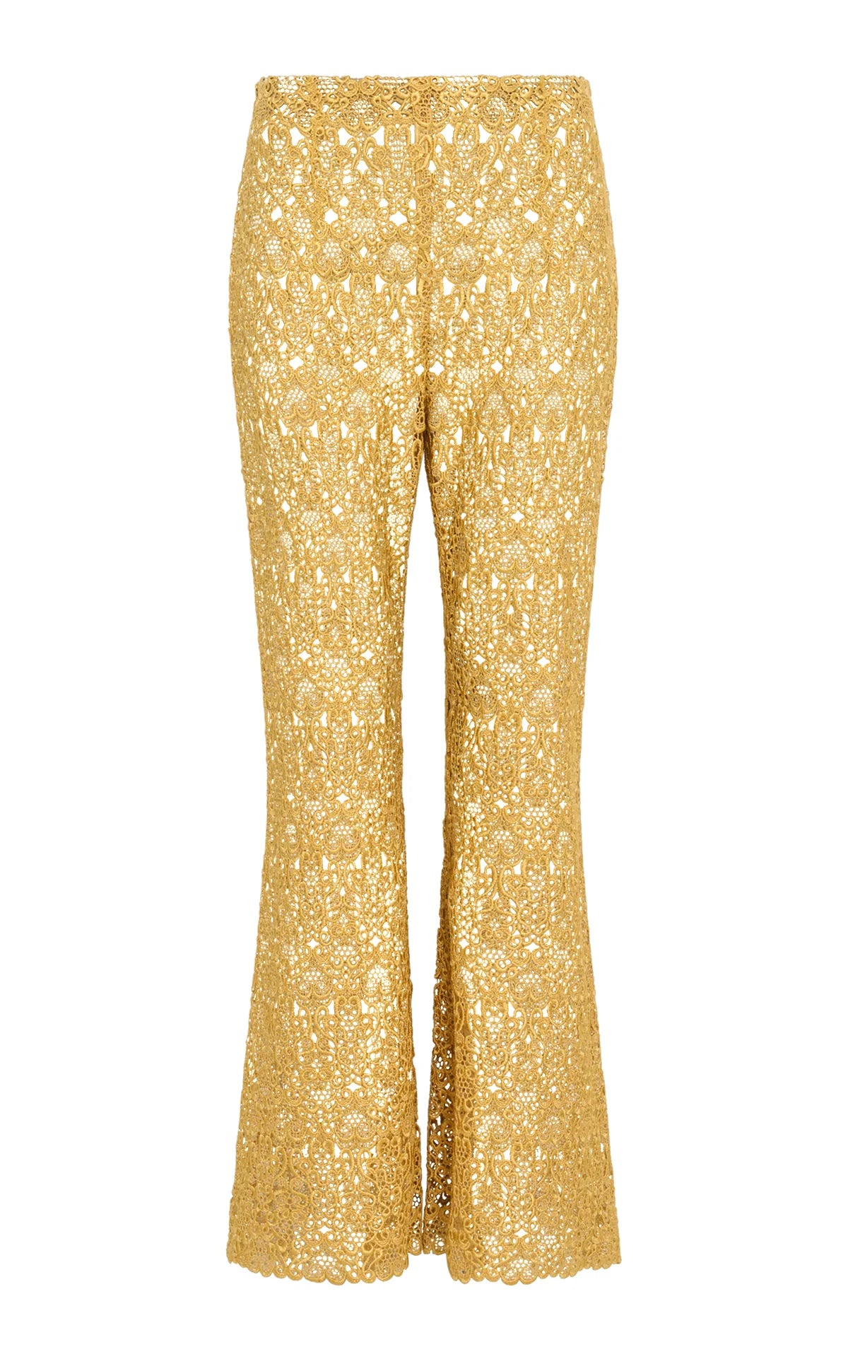 Phoenix Flare Cropped Pant in Gold Silk Macrame Lace