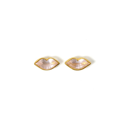 22K Yellow Gold Rose Quartz Tender Kiss Studs