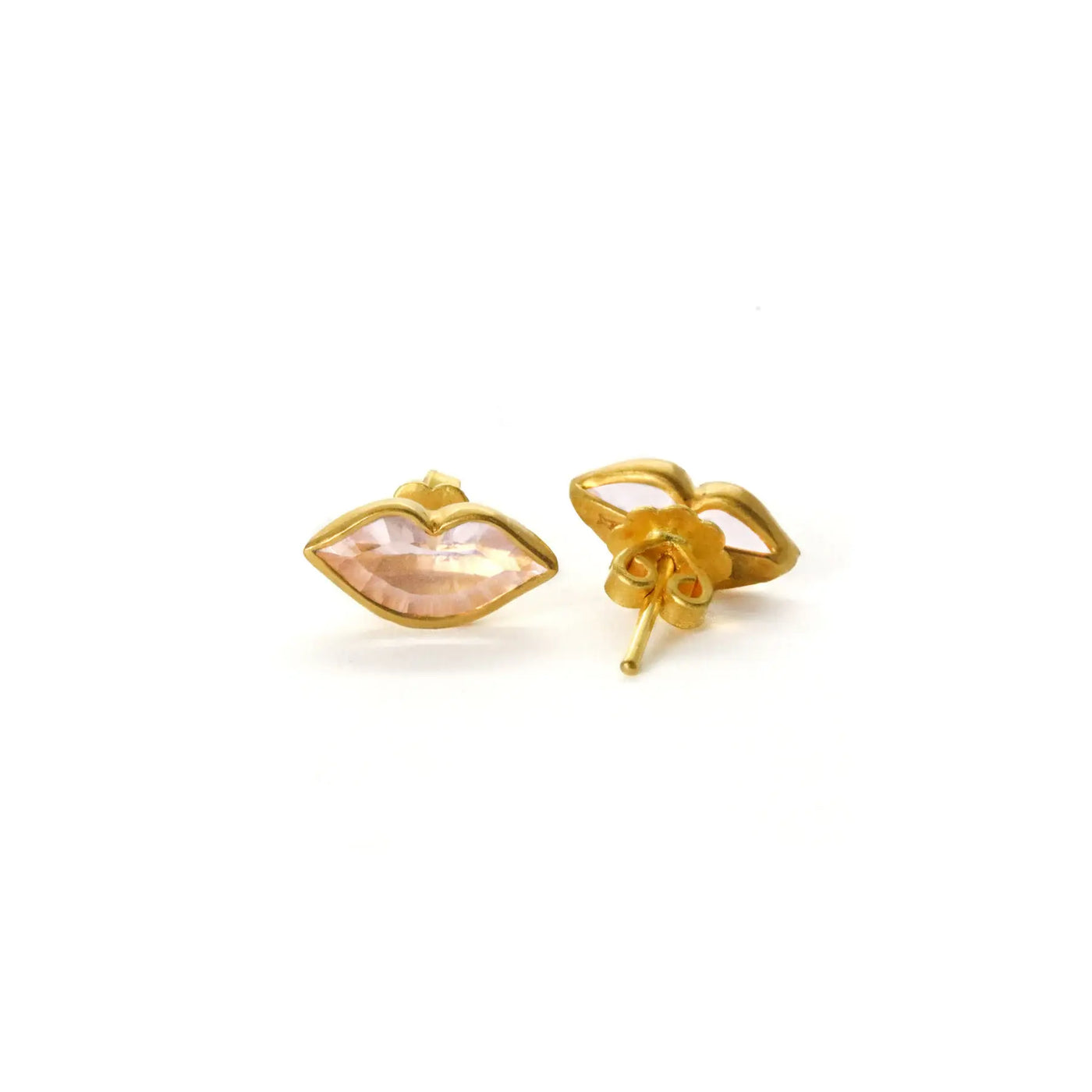 22K Yellow Gold Rose Quartz Tender Kiss Studs