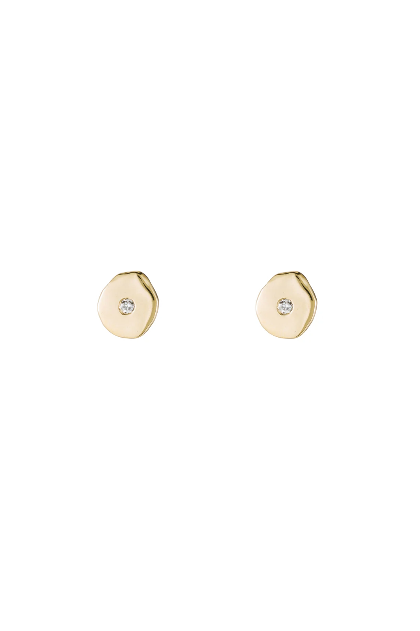 14k Yellow Gold Button Studs with Diamonds