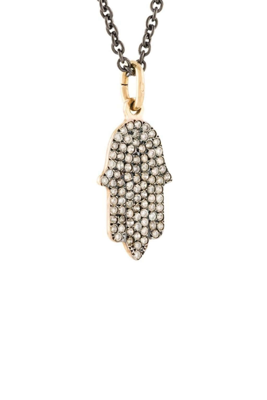 18K Pink Gold Pave Diamond Fatima Hand Pendant