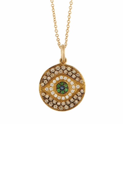 18K Yellow Gold Little Dawn Pendant with Tsavorites, Blue Sapphire, and White and Champagne Diamonds