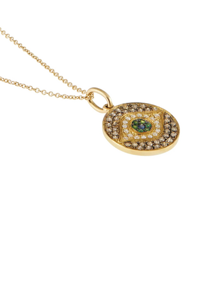 18K Yellow Gold Little Dawn Pendant with Tsavorites, Blue Sapphire, and White and Champagne Diamonds