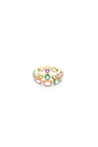 22K Yellow Gold Multicolored Tiara Ring