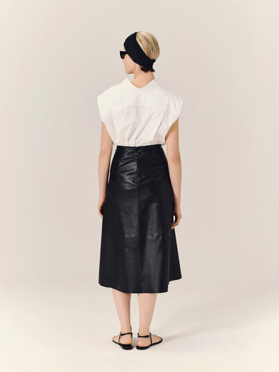 Selina Leather A-Line Skirt in Black