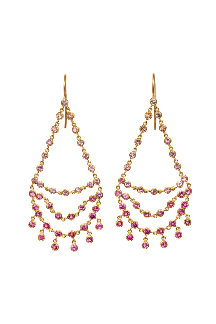 22K Yellow Gold Pink Sapphire Dancing Emilie Earrings