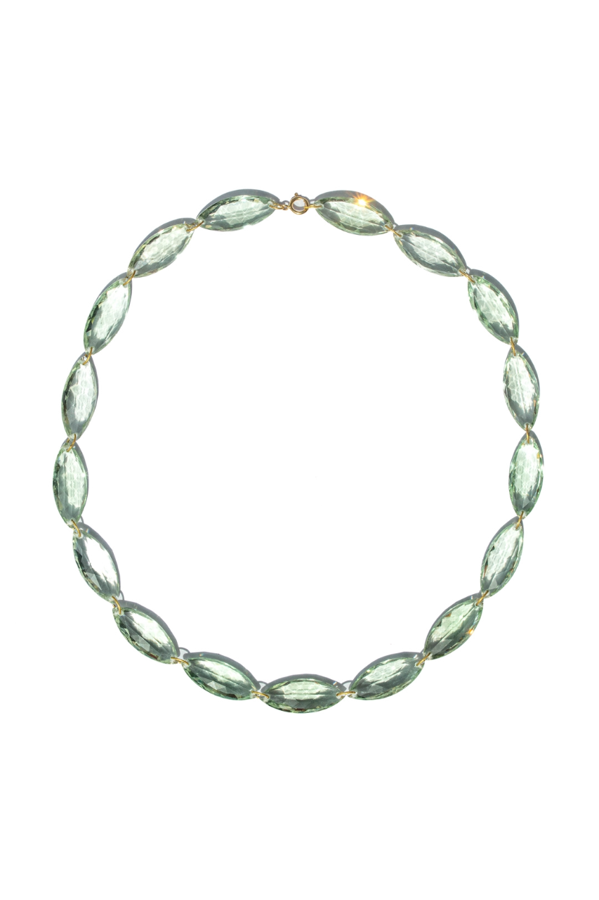 20K Yellow Gold 17" Green Quartz Marquise Necklace