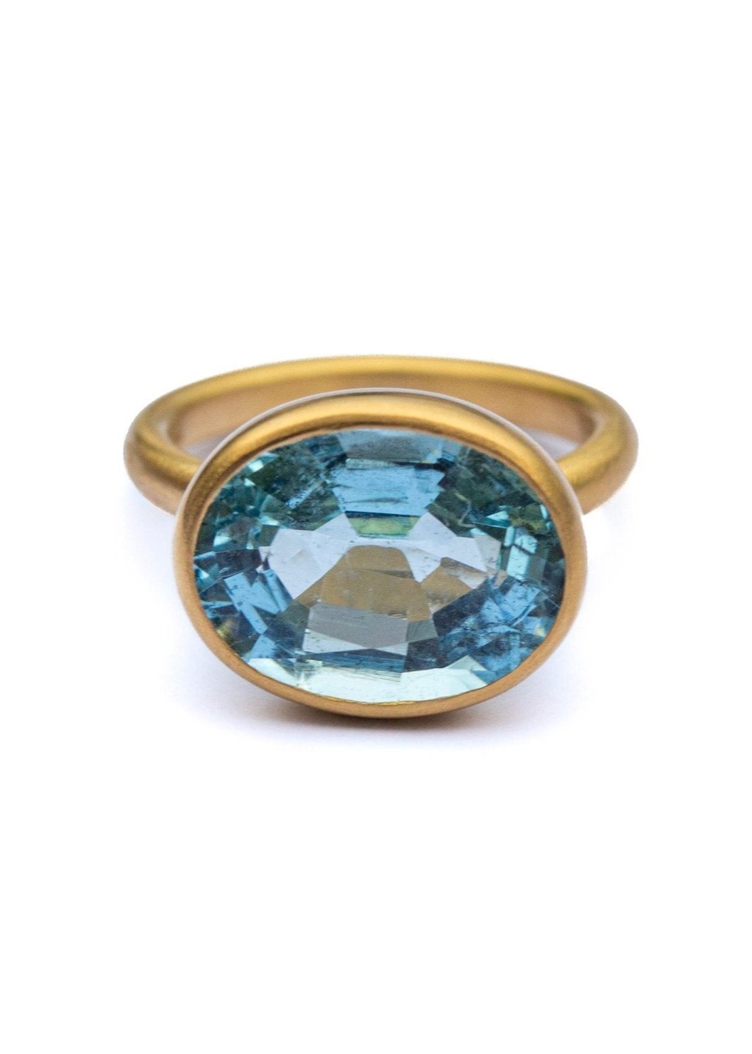 22K Yellow Gold Aquamarine Princess Ring