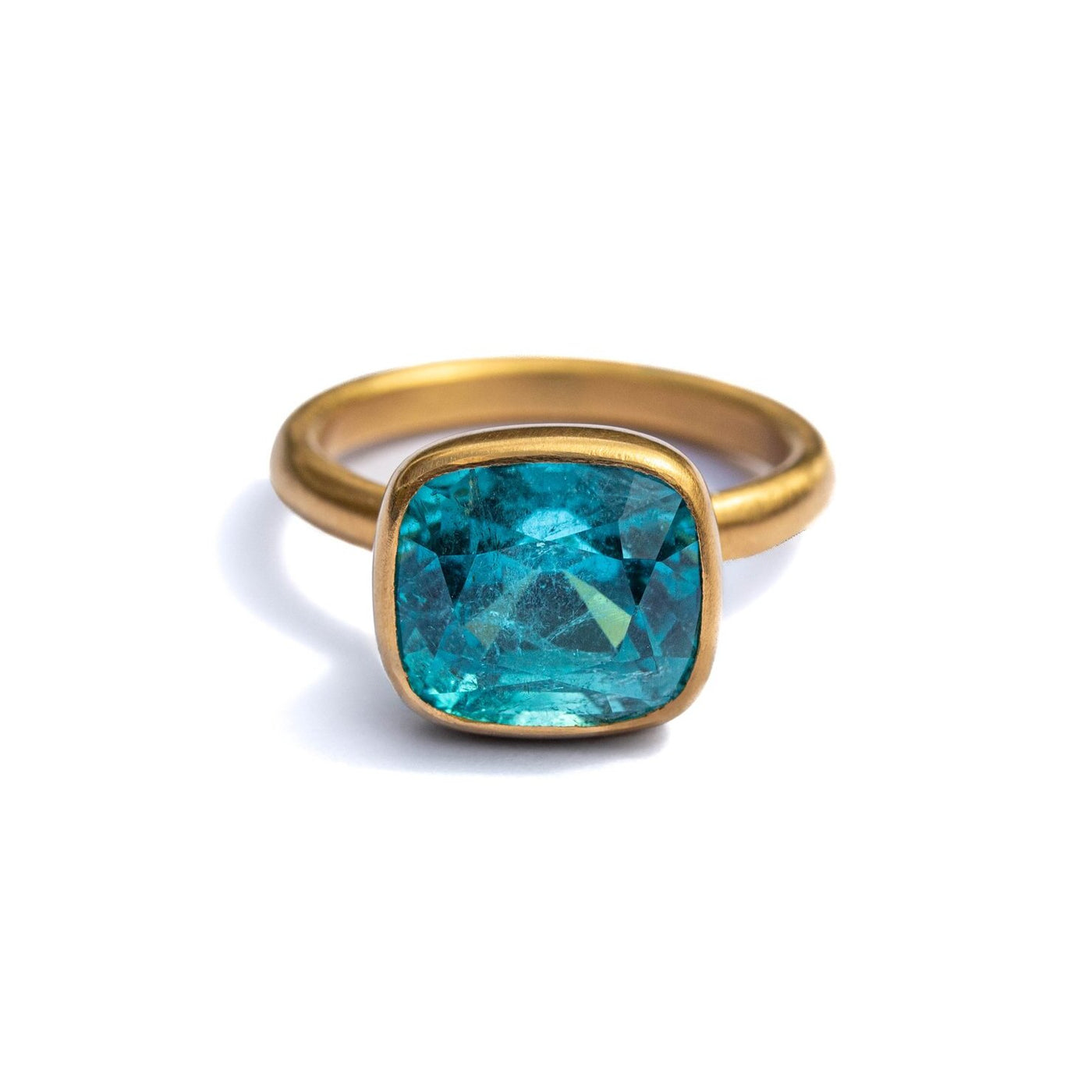 22K Yellow Gold Blue Tourmaline Princess Ring