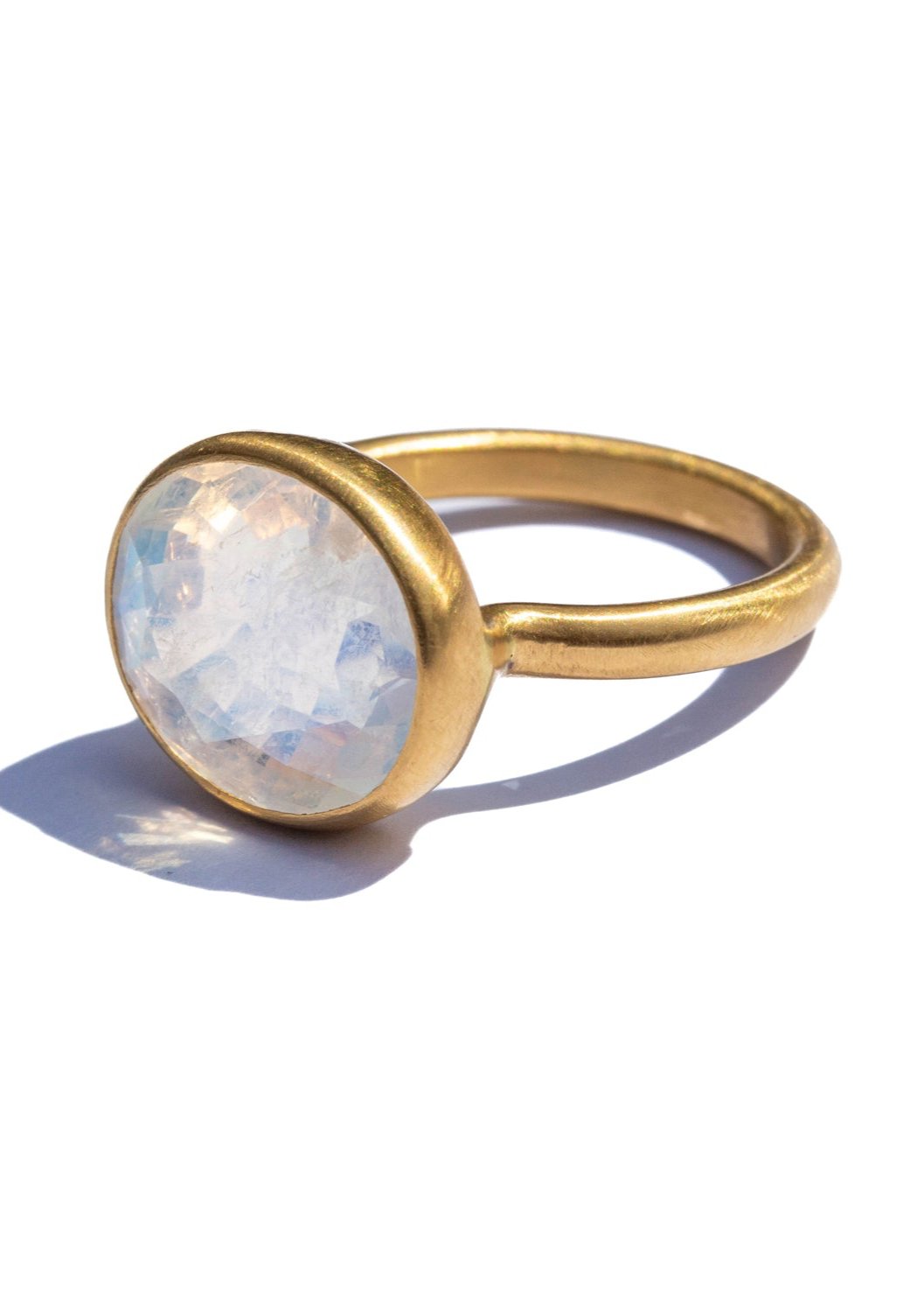 22K Yellow Gold Rainbow Moonstone Princess Ring