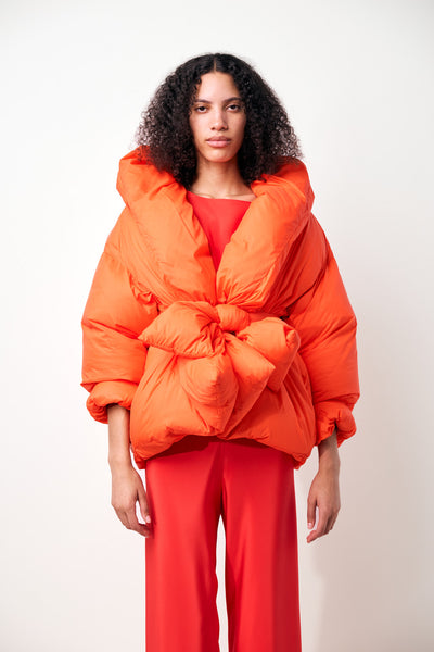 Washed Nylon Down Jacket in Orange