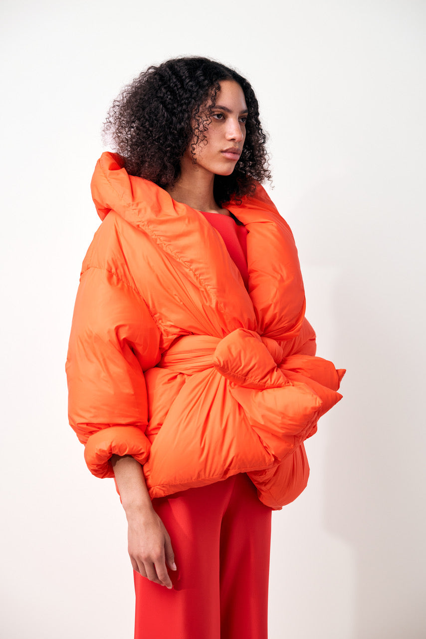 Washed Nylon Down Jacket in Orange