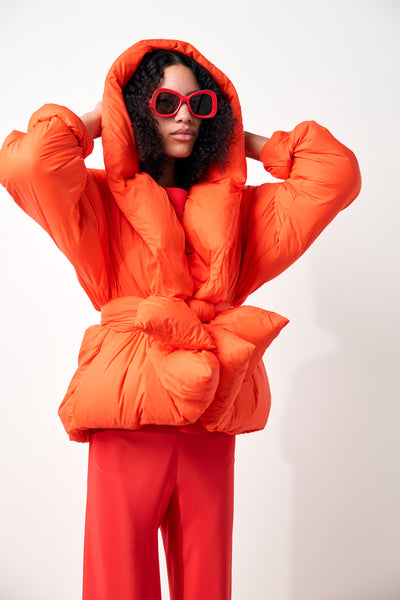 Washed Nylon Down Jacket in Orange