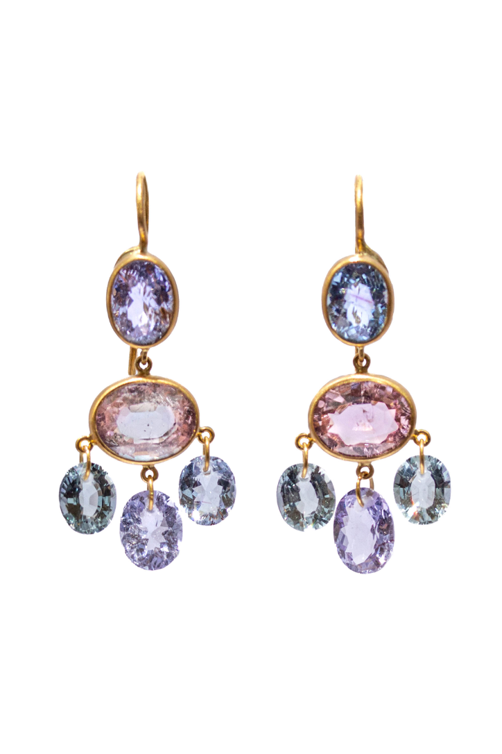 22K Yellow Gold Lavender and Grey Tourmaline Small Gabrielle D’Estree Earrings