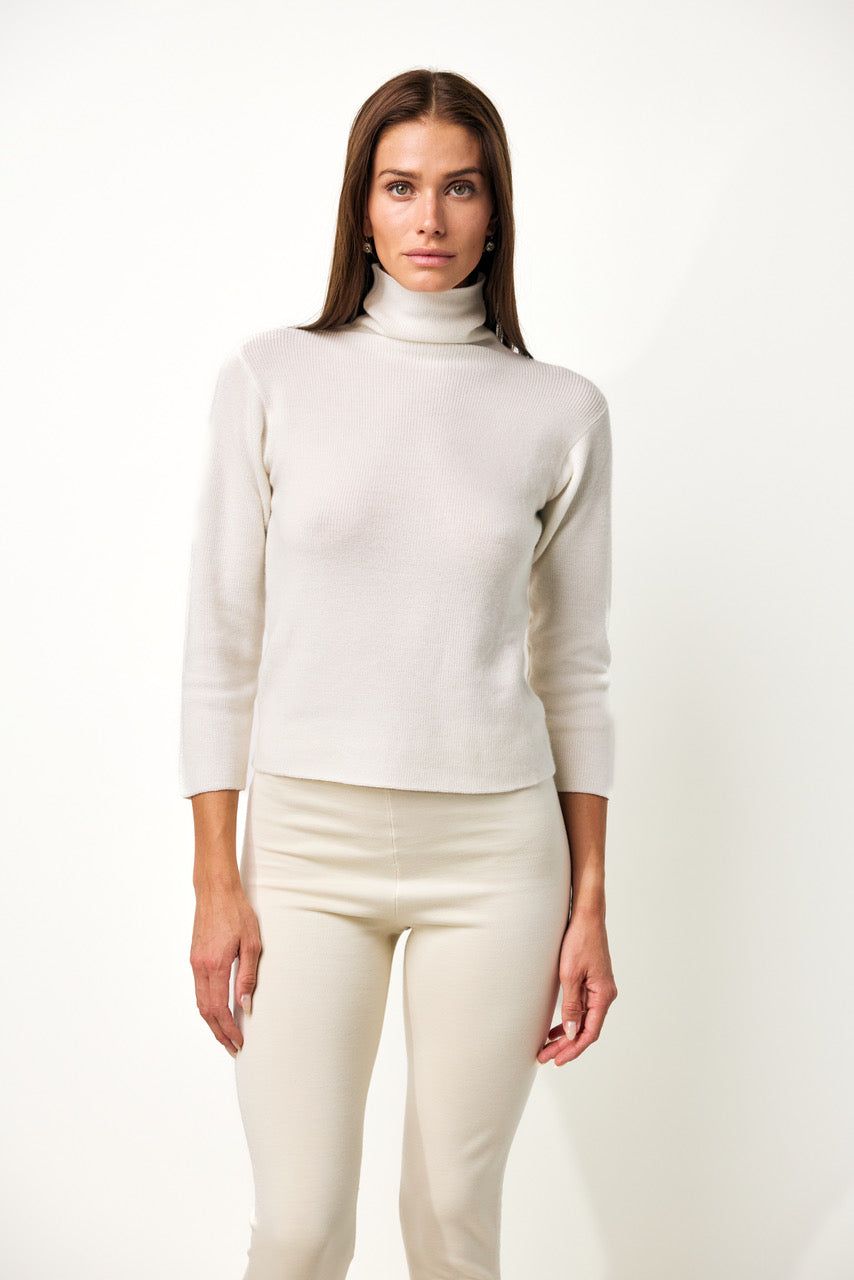 T Neck Sweater in White