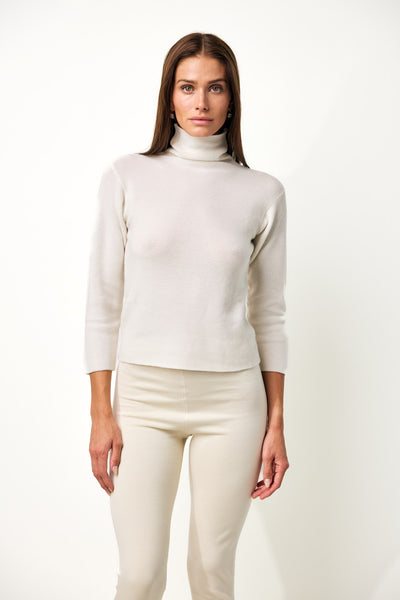 T Neck Sweater in White