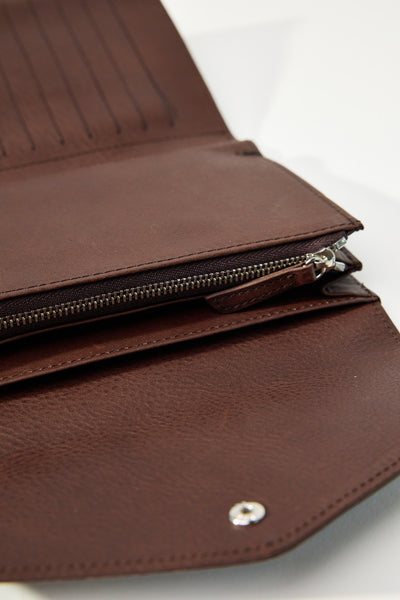 Flap Bi-Fold Wallet in Dark Brown