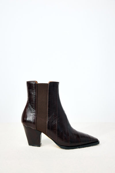 Leather Lenny Bootie in Dark Brown Eel