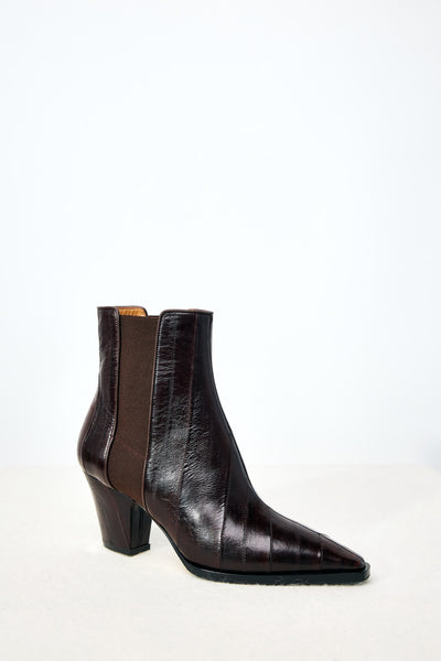 Leather Lenny Bootie in Dark Brown Eel