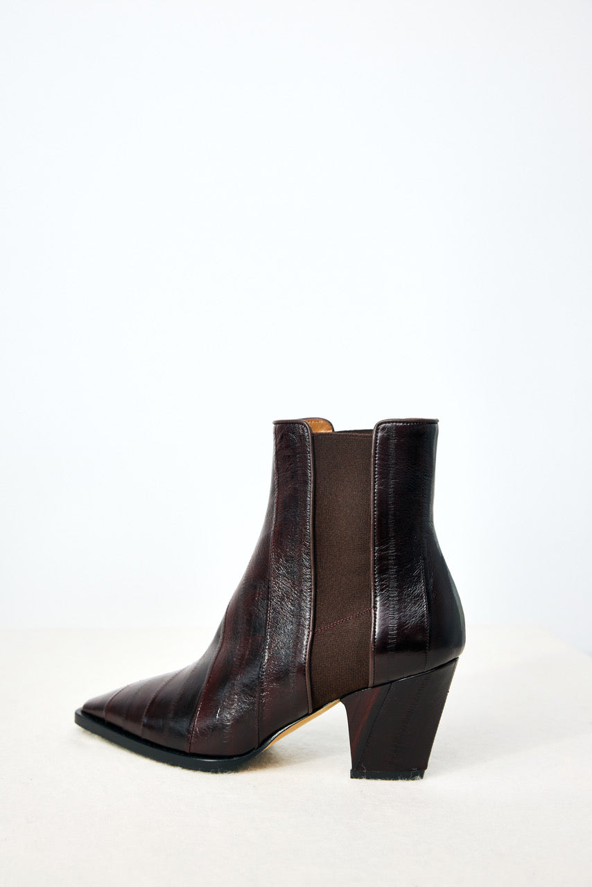 Leather Lenny Bootie in Dark Brown Eel