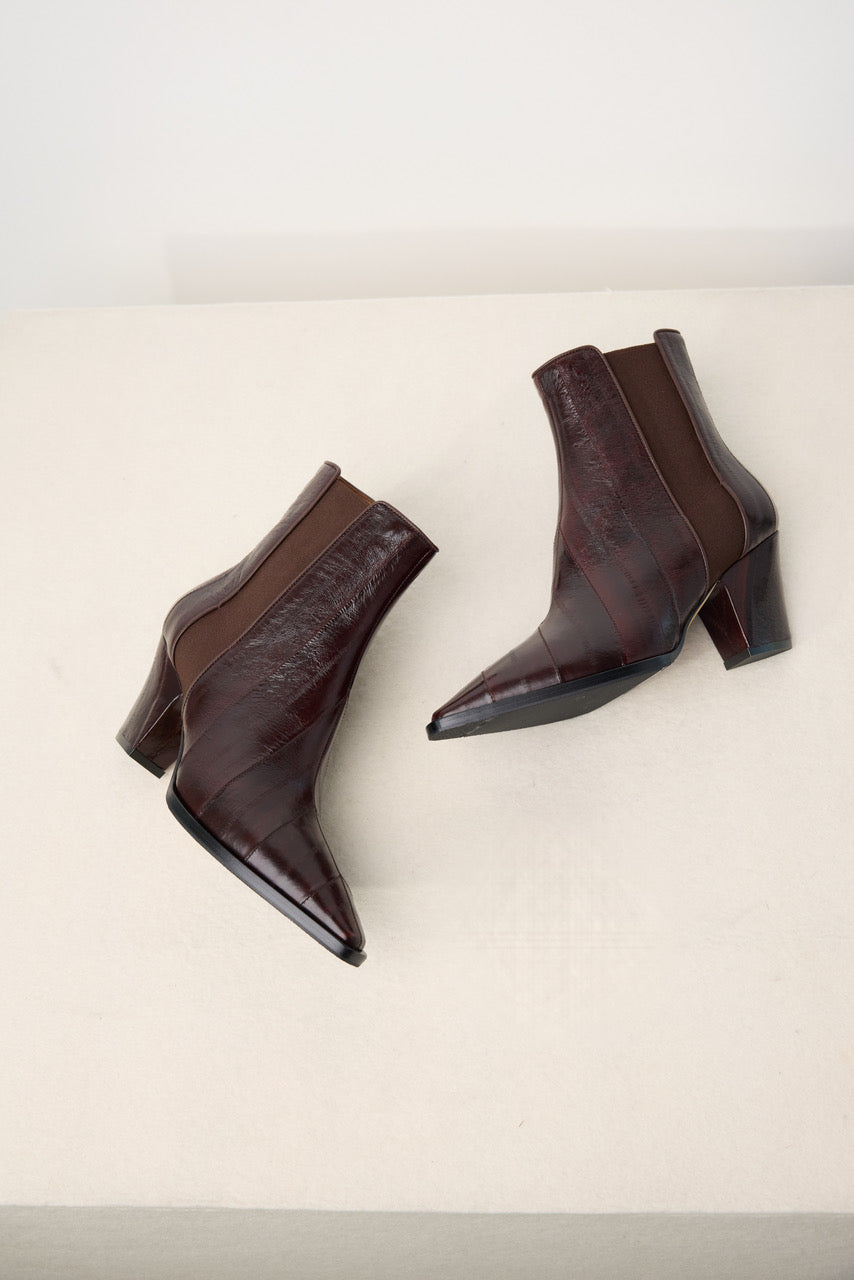 Leather Lenny Bootie in Dark Brown Eel