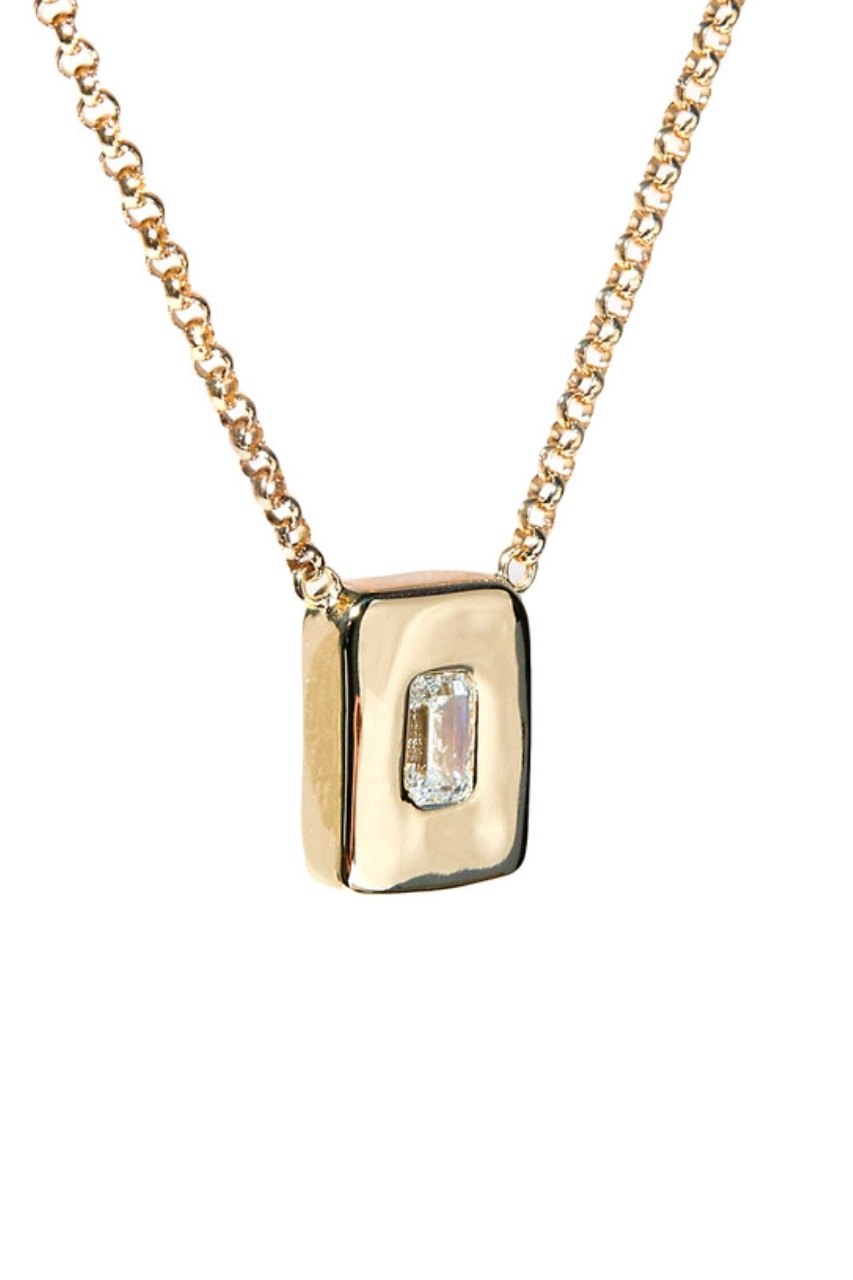 14k Yellow Gold with Emerald Cut Diamond Nugget Necklace 16"/18"