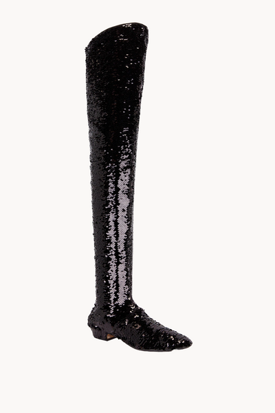 Awar Knee Boot in Black Sequins