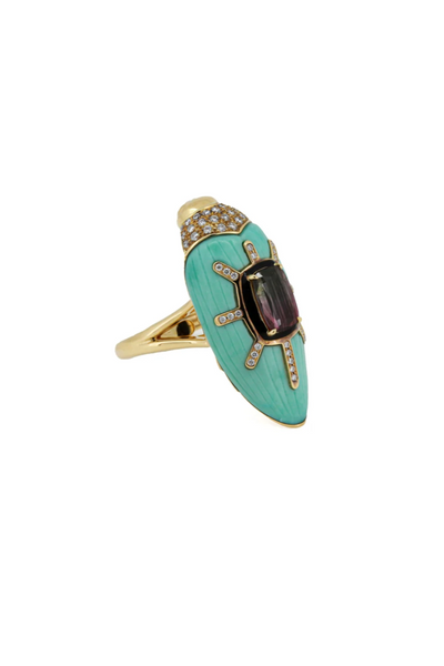 Scarab Turquoise Ring with Watermelon Tourmaline