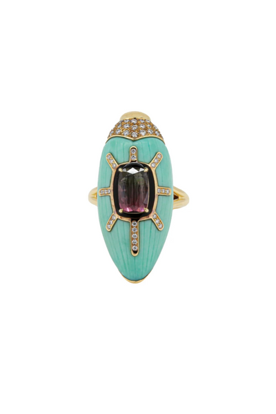 Scarab Turquoise Ring with Watermelon Tourmaline