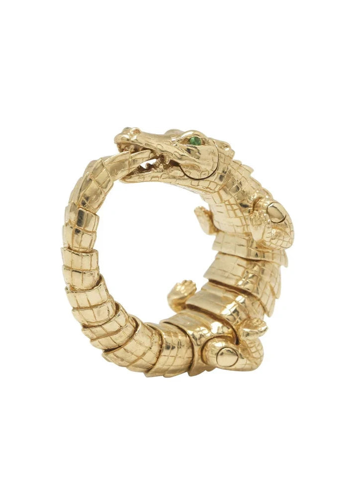 18K Yellow Gold Alligator Wrap Ring with Tsavorite Eyes