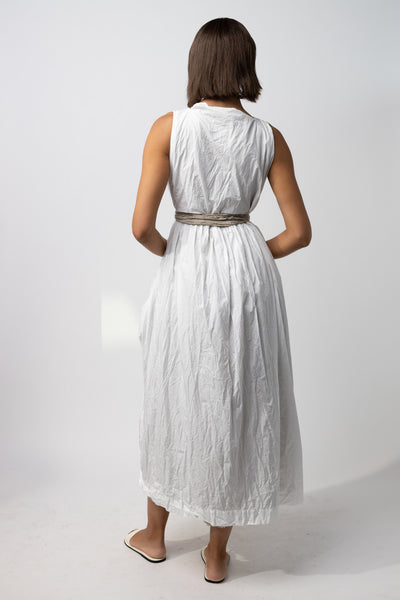 Sleeveless Cotton and Linen Dress with Self-tie Belt