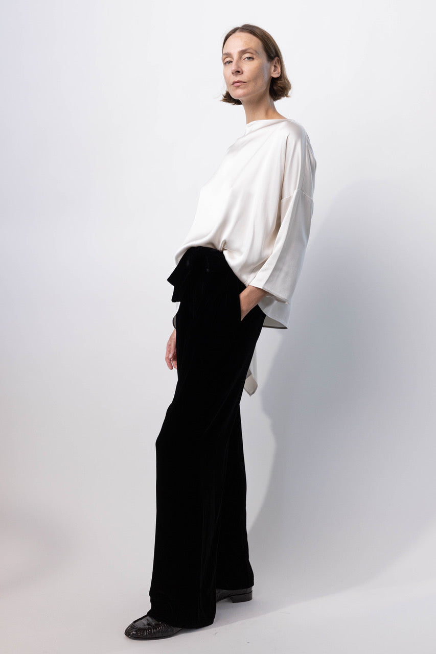 Velvet Wide Leg Pants with Belt