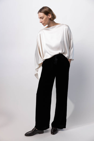 Velvet Wide Leg Pants with Belt