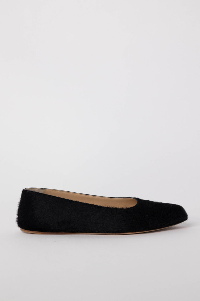 Andre Ballerina Flat Shoe in Black Calf Hair