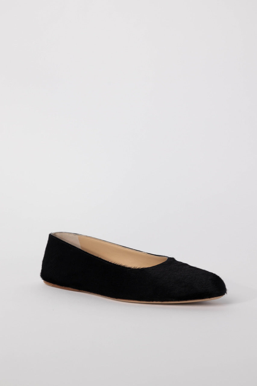 Andre Ballerina Flat Shoe in Black Calf Hair