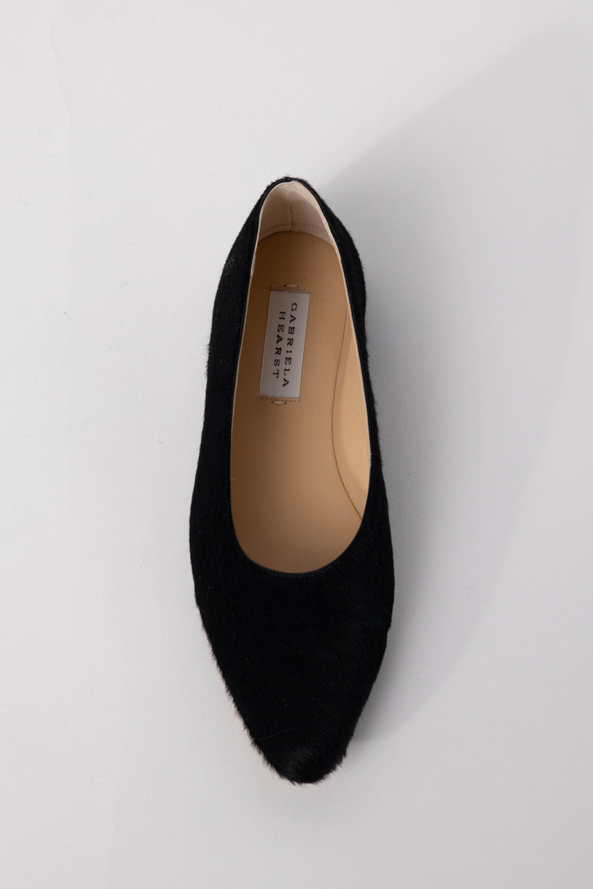 Andre Ballerina Flat Shoe in Black Calf Hair