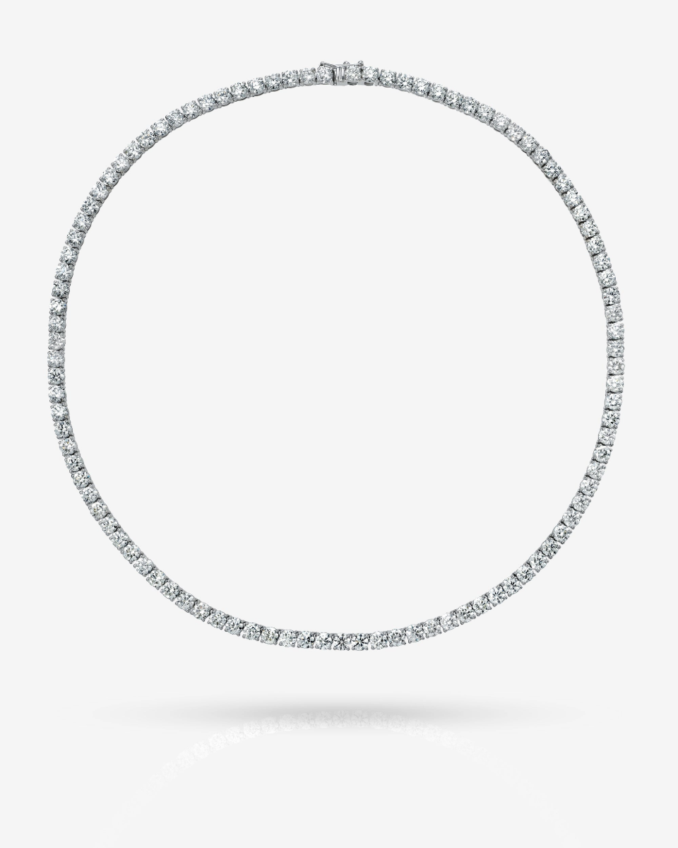 18K White Gold 15" Straight Line Round Tennis Necklace