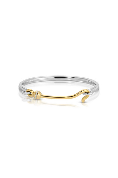 14K Yellow and White Gold Hook Bangle with Diamond Rondelle