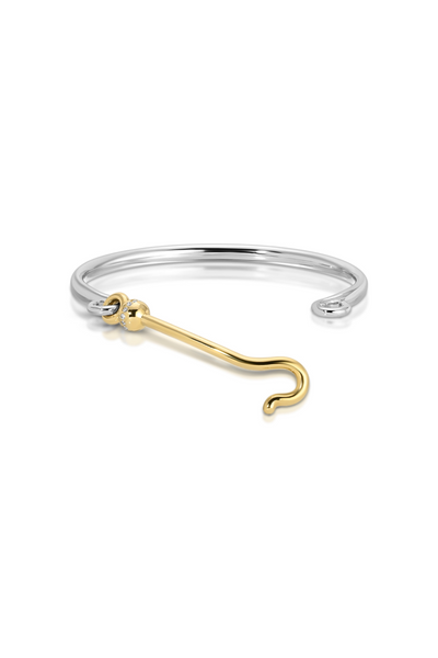 14K Yellow and White Gold Hook Bangle with Diamond Rondelle