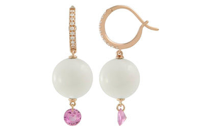 18K Yellow Gold Agate and Pink Sapphire Mini Hoops